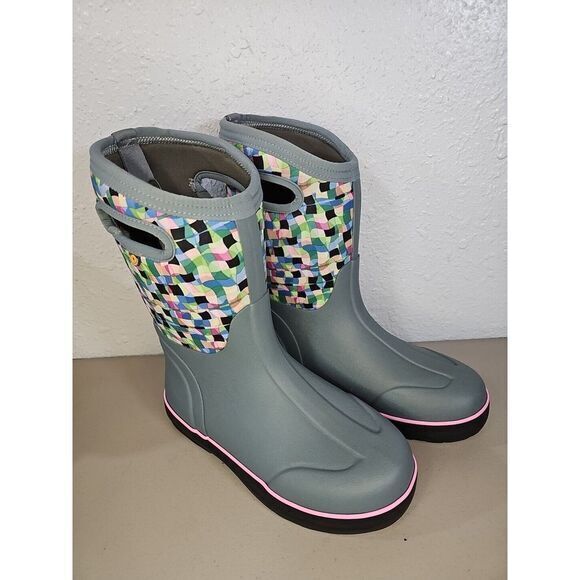 Bogs Classic II Checker Kid's Rain Boots,‎ Black Multi, K2 Size Youth 5 - Picture 1 of 7